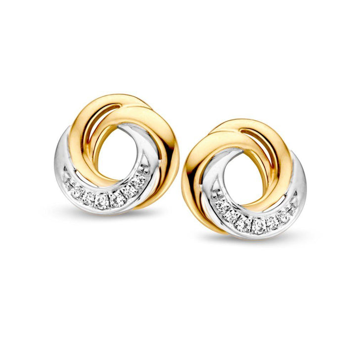 Gele en Witgouden Ring met Briljant Diamant – 14 Karaat, 0.06 Caraat Totaal – Gratis Verzending