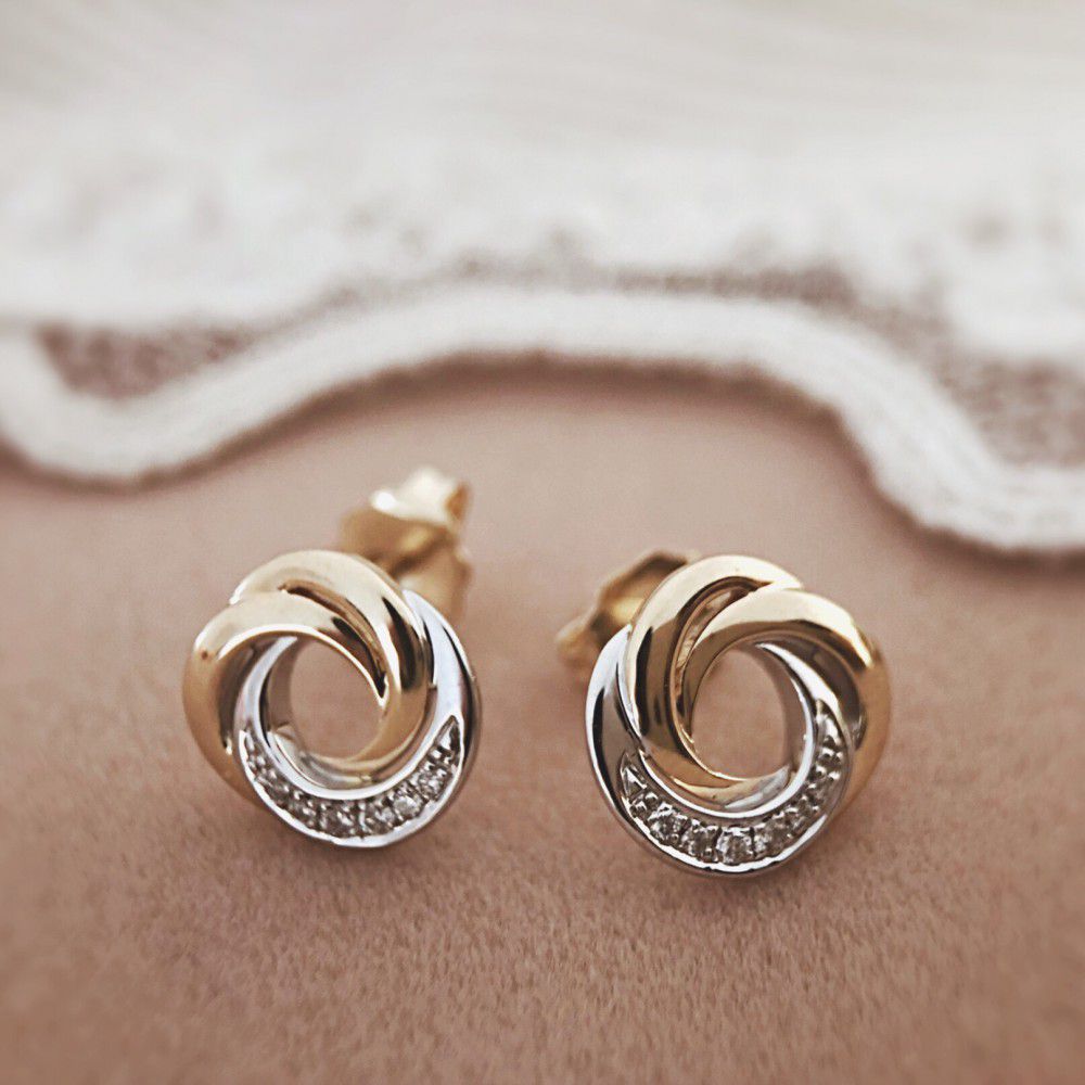 Anillo de oro amarillo y oro blanco con diamante brillante – 14 quilates, 0.06 quilates en total – Envío gratis