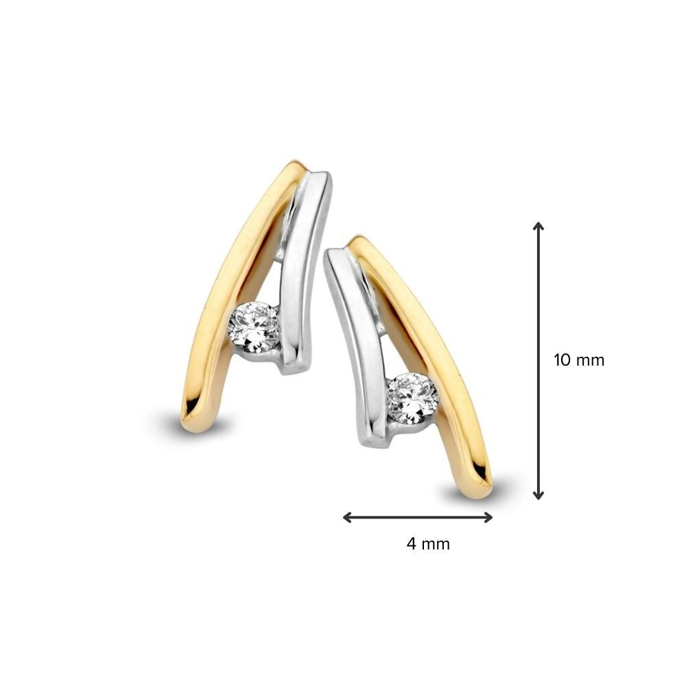 14 Karaat Bicolor Gouden Oorstekers voor Dames met Diamanten – 0.06 crt Diamanten