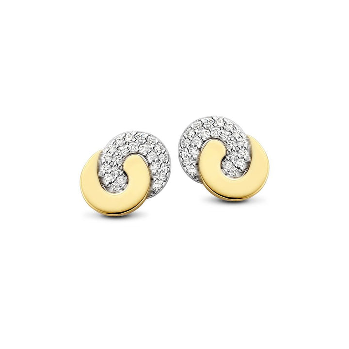 14 Karaat Bicolor Gouden Oorstekers voor Dames – Geel/Wit Gouden Oorstekers met Diamant