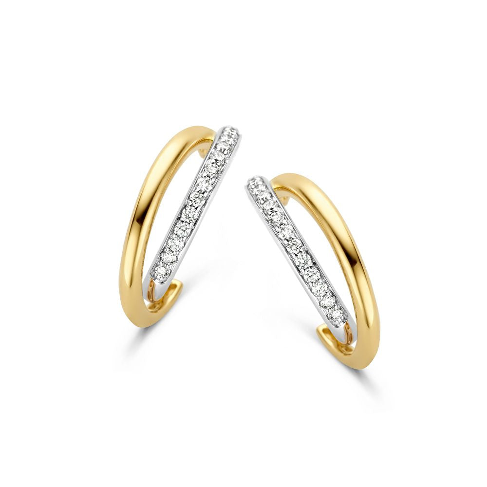 Pendientes de aro bicolor de oro de 14 quilates con diamantes brillantes de 0,18 crt.