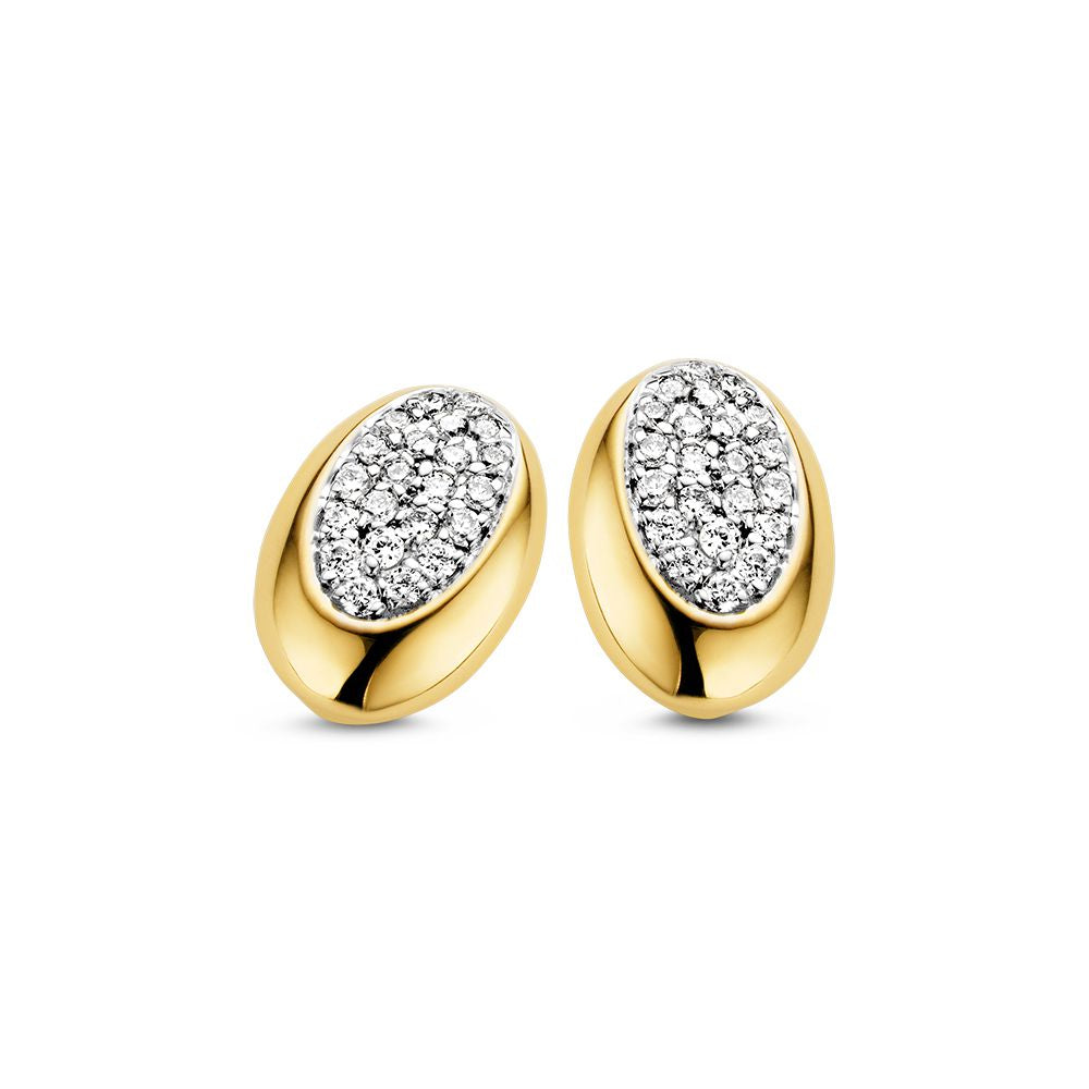 Pendientes bicolores de oro de 14 quilates con brillantes y diamantes de 0,02 crt.