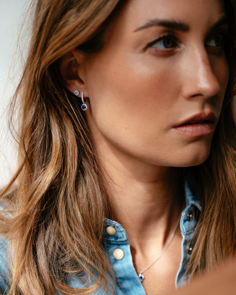 Pendientes de oro bicolor de 14 quilates con brillante - 0,26 crt diamante