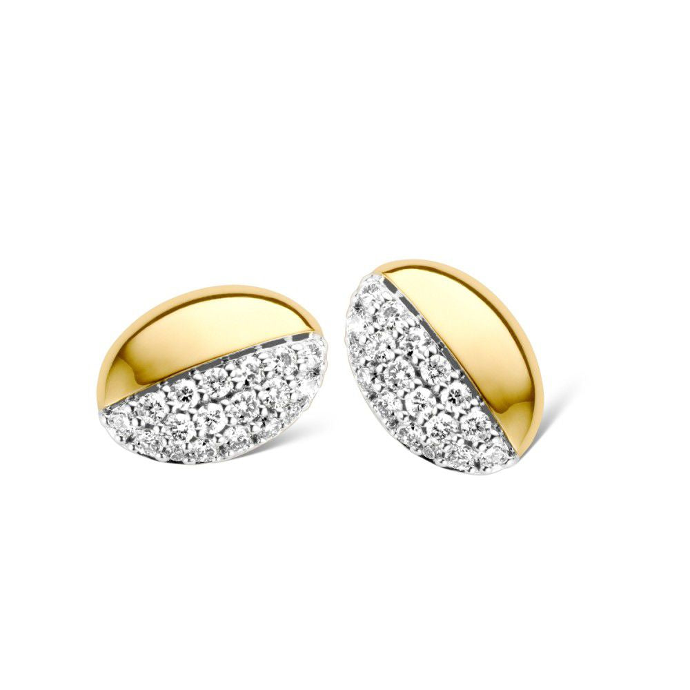Pendientes bicolores de oro con diamantes brillantes de 0,30 ct en la parte inferior.