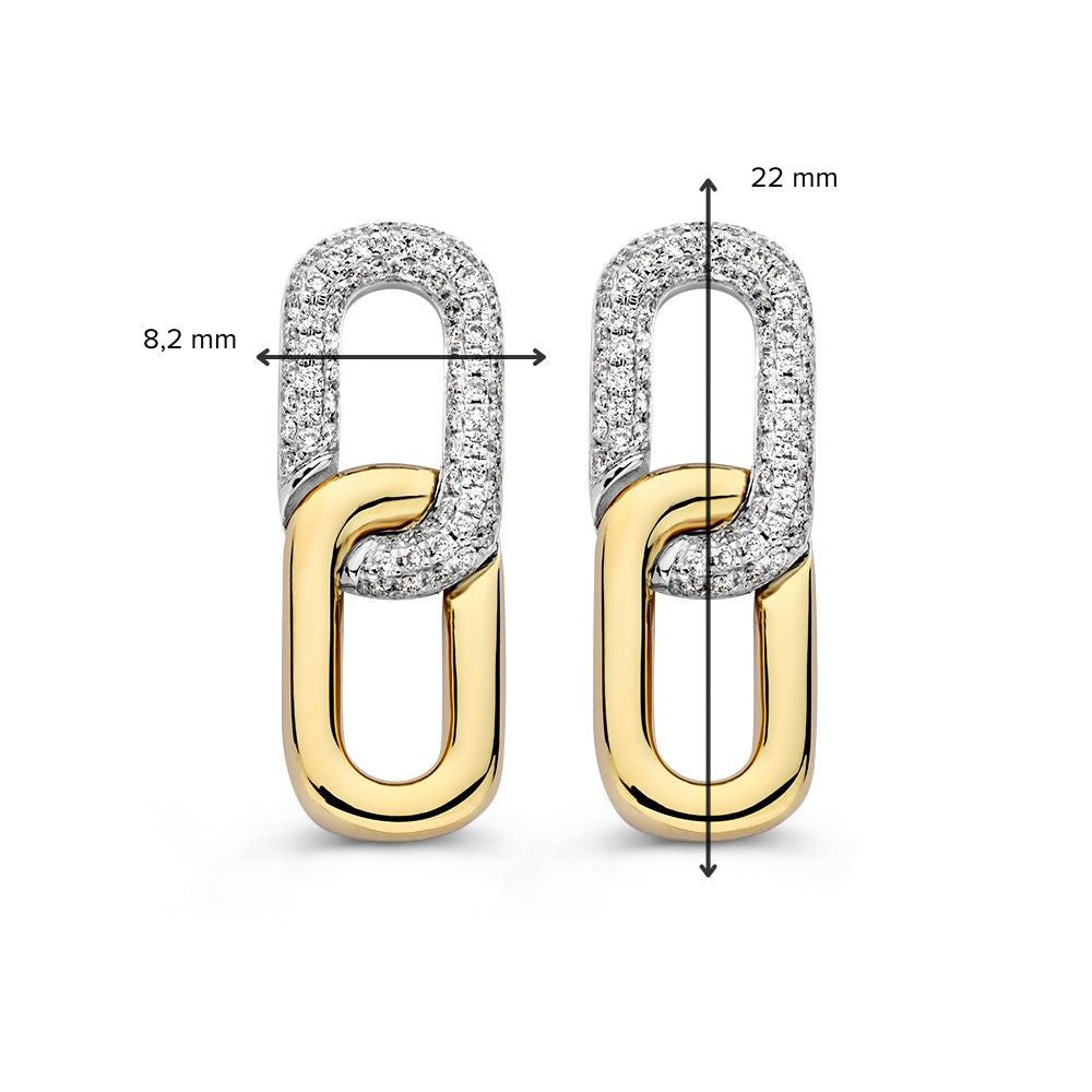 Pendientes de botón bicolor de oro con diamantes brillantes de 0,30ct