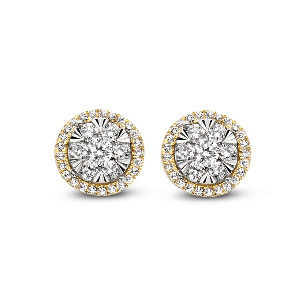 Pendientes bicolores de oro con diamantes de 0,44 ct en engaste de entorno.