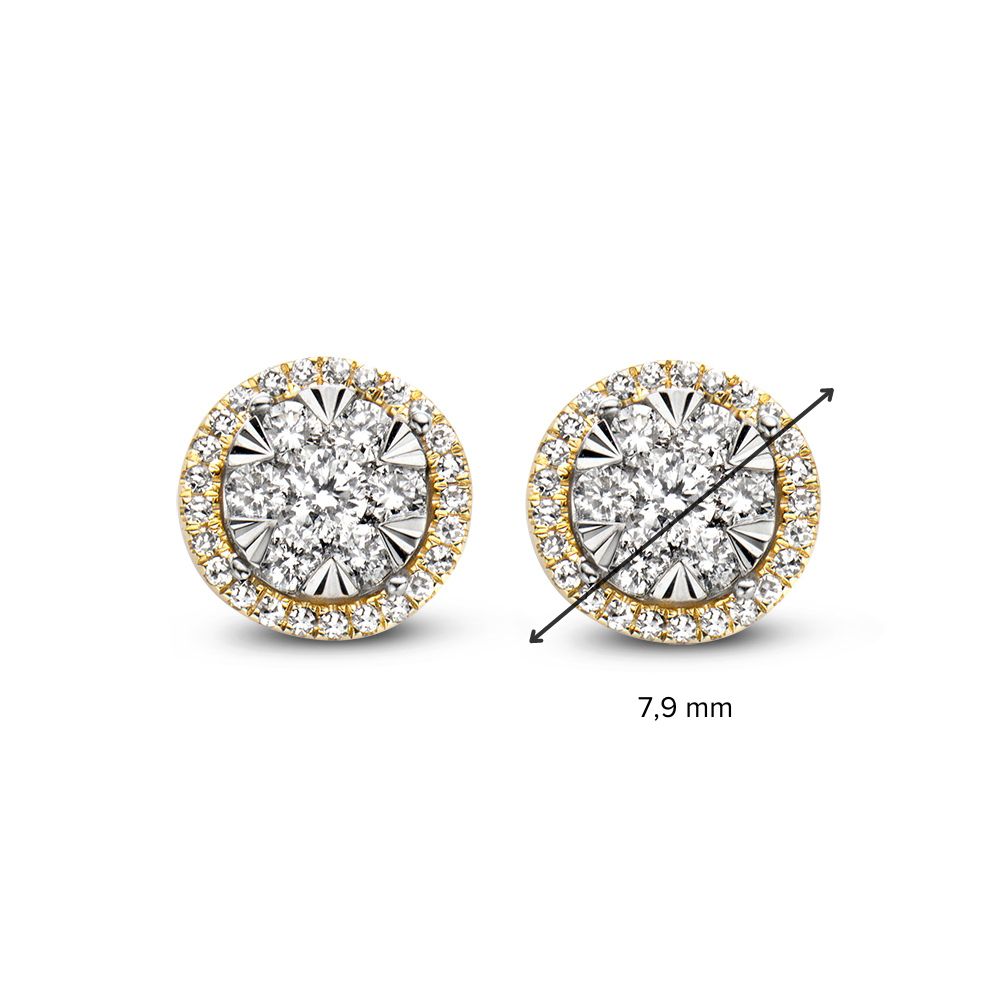 Pendientes de botón bicolor de oro con 0,44ct de diamante en engaste de entorno