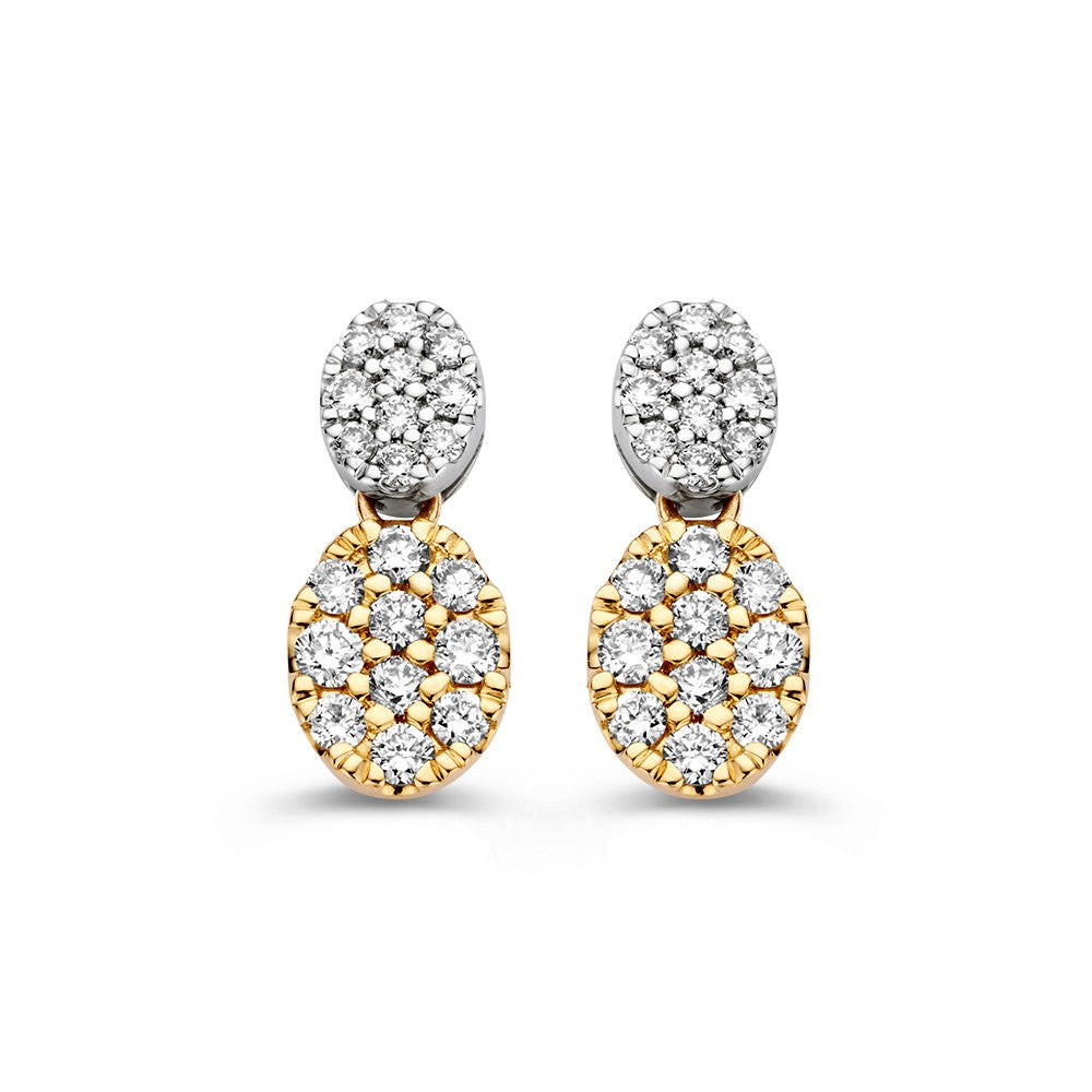 Pendientes de gota elegantes con diseño ovalado pavé de diamantes de 0,45 ct en oro de 14k.