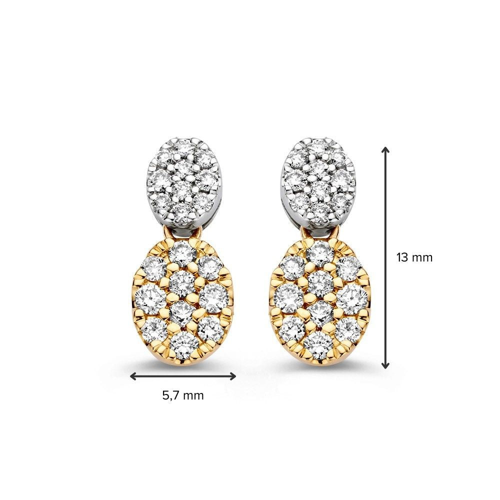 Pendientes de diamante elegantes – 0.45ct diseño ovalado engastado en pavé en oro de 14k