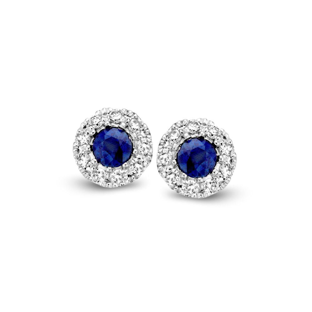Pendientes bicolores de oro con zafiros y diamantes de 0,11 ct, con un diseño redondo y brillante.