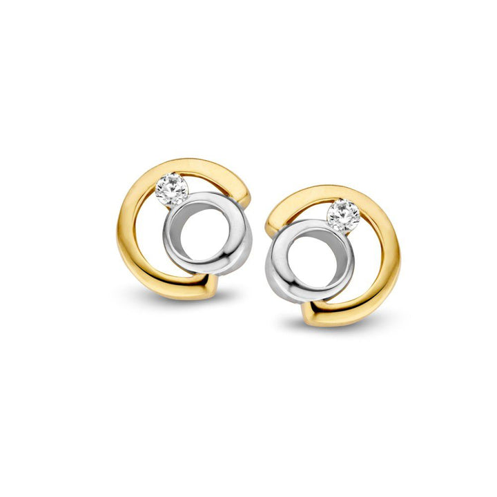 Bicolor Gouden Oorstekers met Zirkonia 9,5 mm - Geel/Wit Goud