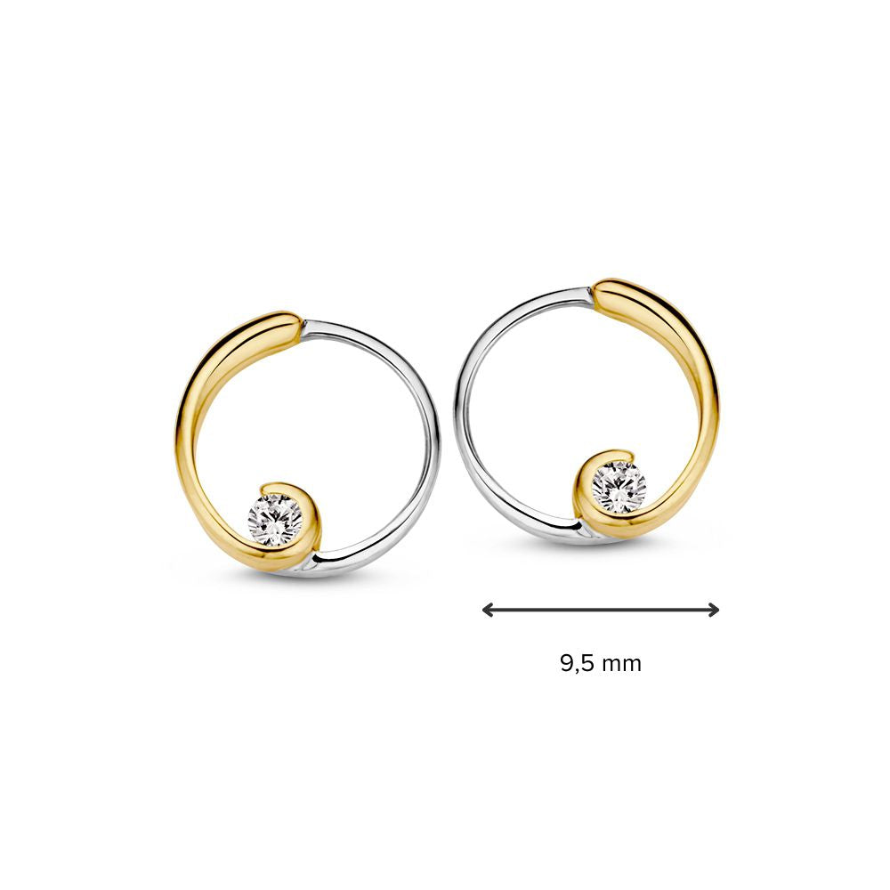 Pendientes bicolor de oro amarillo y oro blanco con circonitas