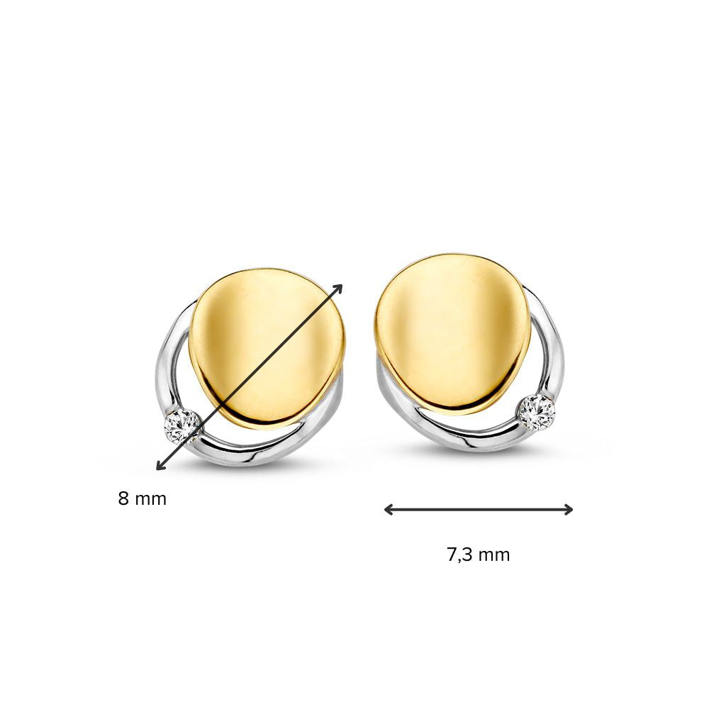 Pendientes de botón bicolor de oro de 14k con zirconia blanca – Diseño elegante de 8mm