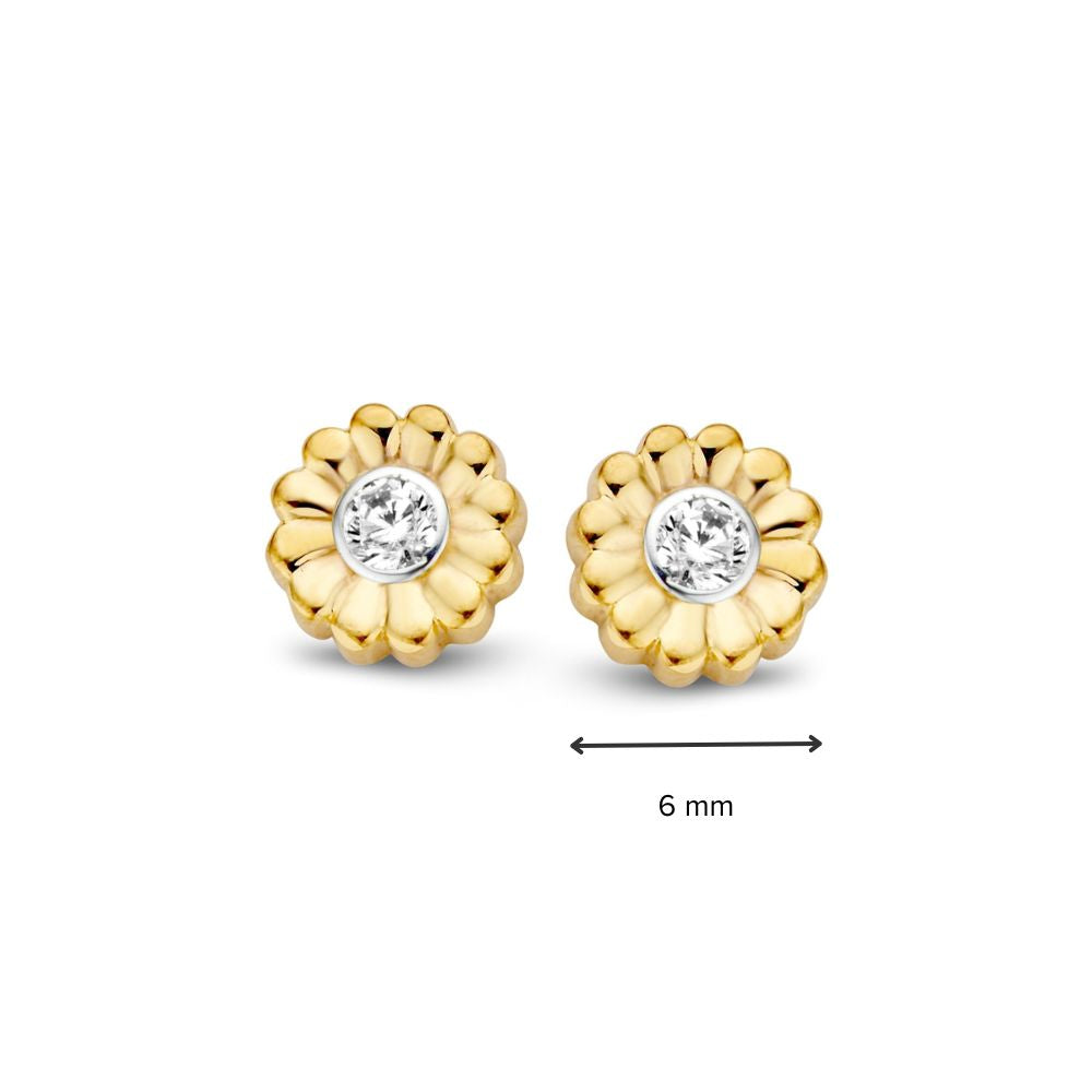 Pendientes de oro amarillo con circonitas 6 mm - 14 quilates