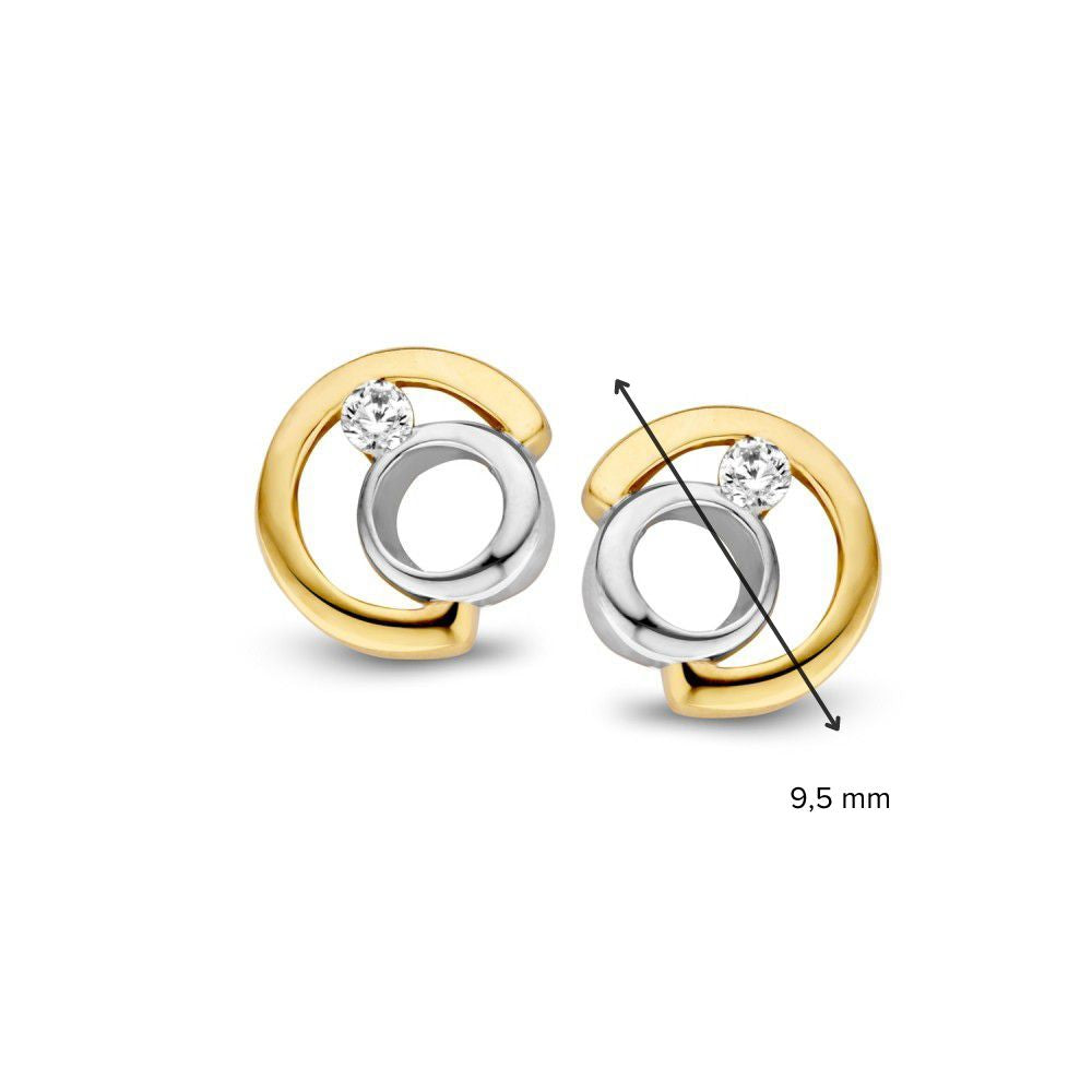 Pendientes de oro bicolor con circonitas 9,5 mm - Oro amarillo/blanco