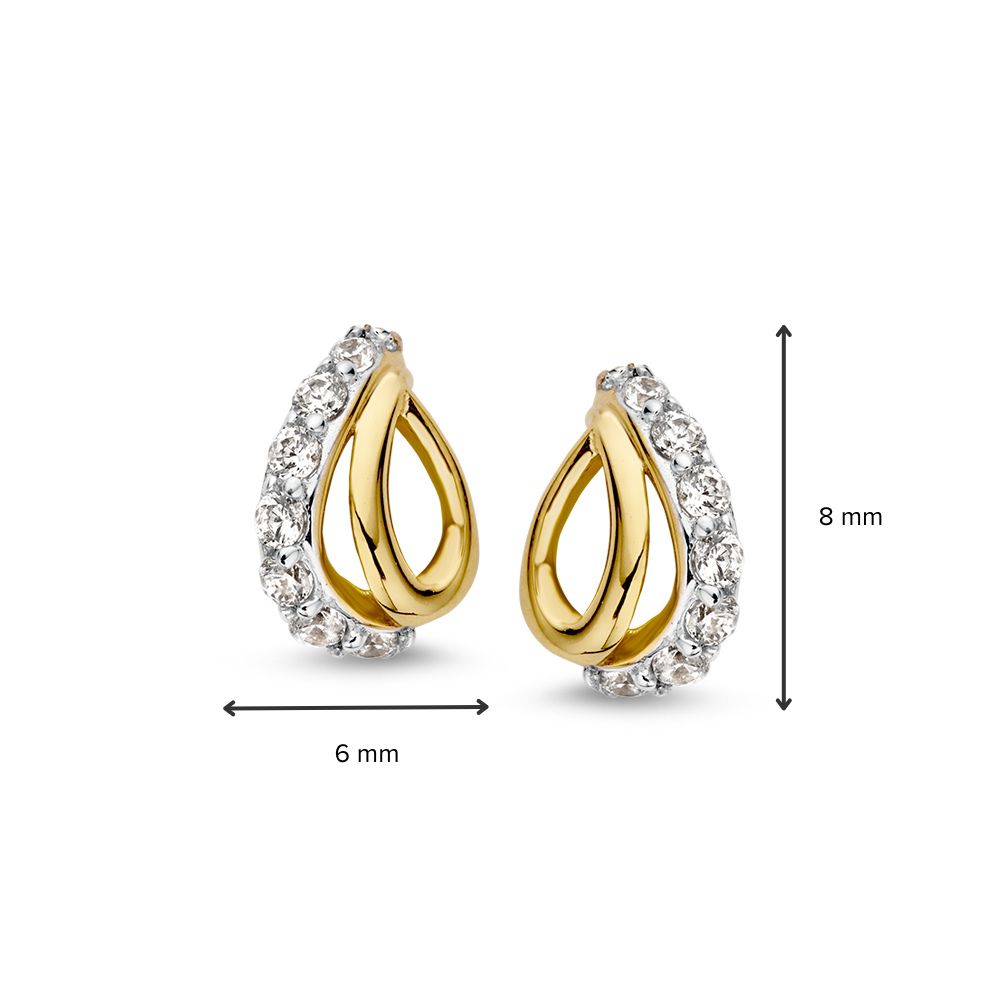 Pendientes bicolor de oro blanco y oro amarillo con circonitas sutil elegancia en oro de 14 quilates