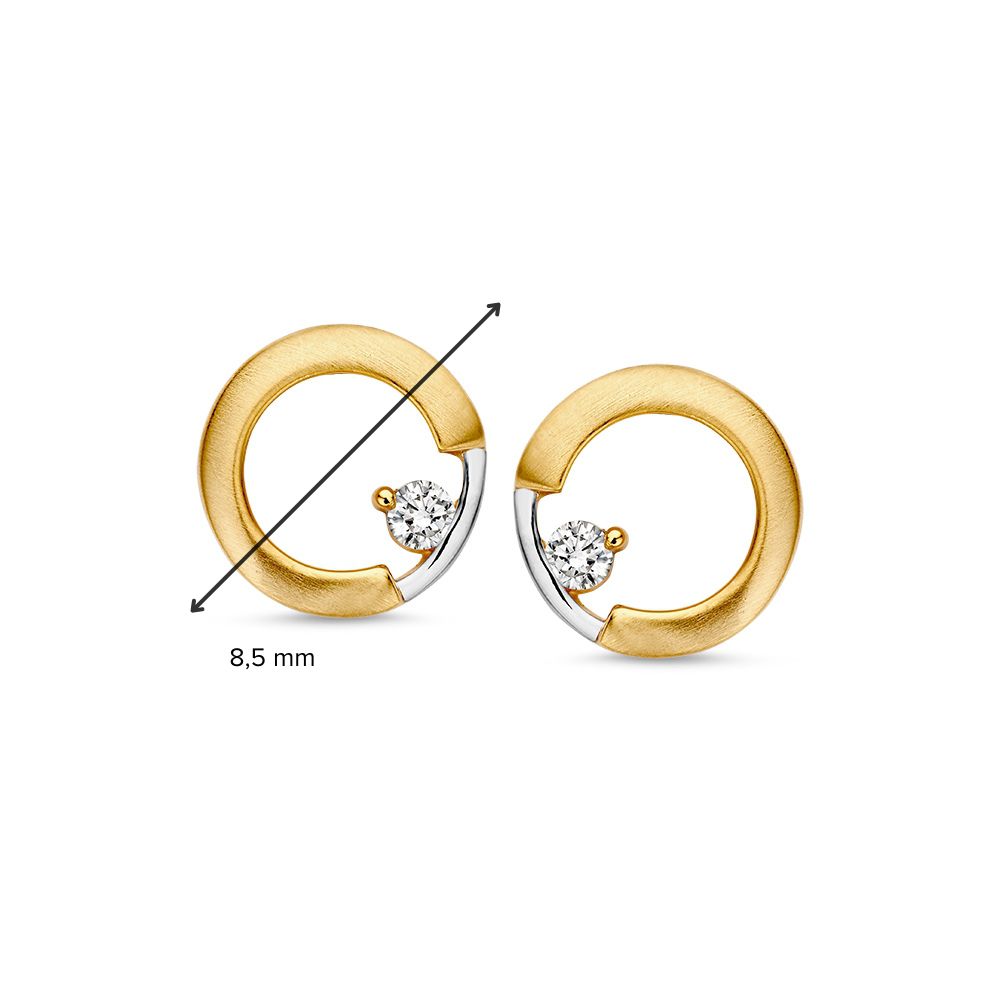 Pendientes de botón bicolor de oro blanco y oro amarillo con circonitas | Elegantes pendientes de 14 quilates de oro
