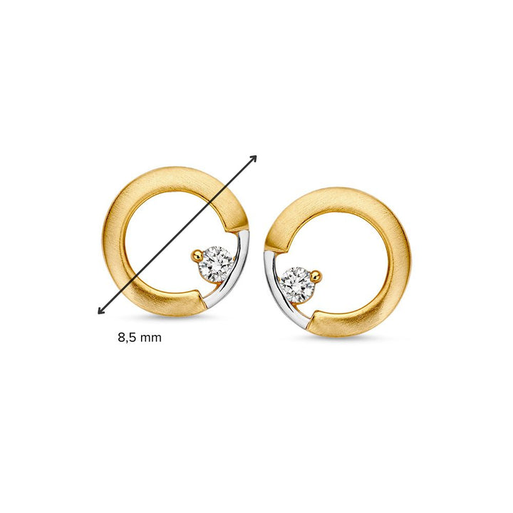 Bicolor Wit- en Geelgouden Oorknoppen met Zirkonia | Elegante Oorstekers van 14 Karaat Goud