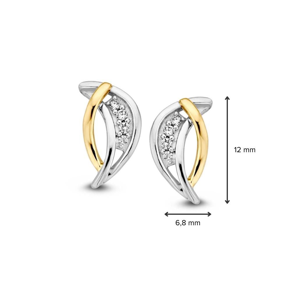 Pendientes bicolor de oro de 14k con zirconia blanca - Elegantes pendientes de 12mm de mujer