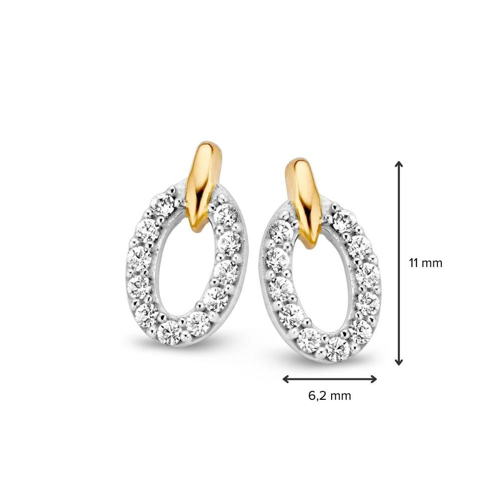 Pendientes de oro amarillo y blanco con circonitas 11.5 mm - 14 quilates