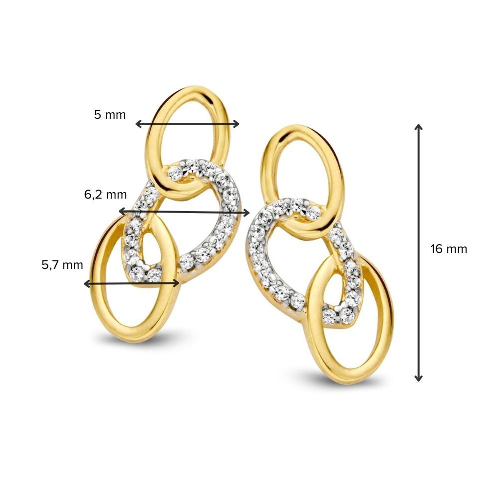 Pendientes bicolor de oro blanco y oro amarillo con circonitas – 14 quilates, 16mm