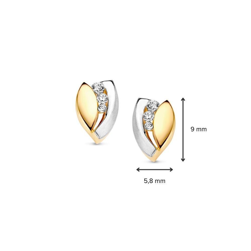Pendientes de oro amarillo y blanco con circonitas blancas de mujer