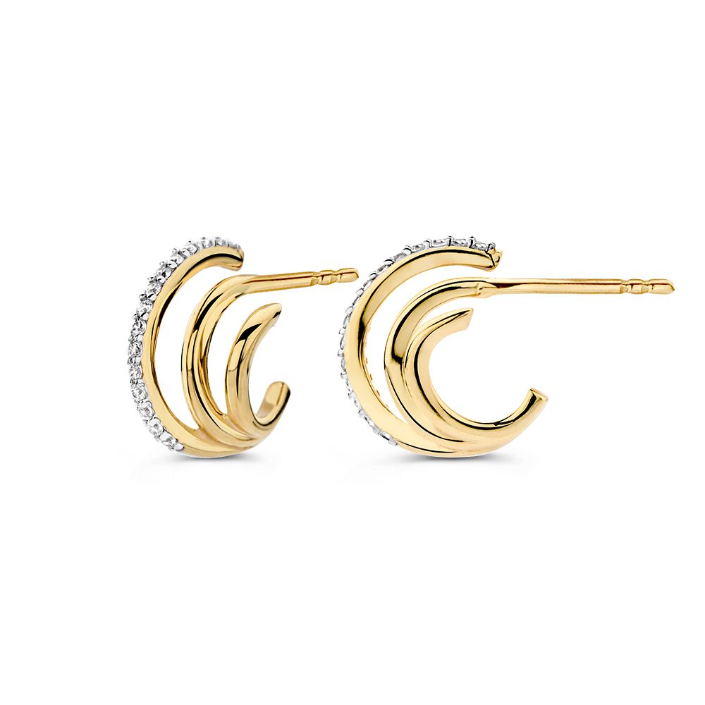 Pendientes de oro amarillo con circonitas - 14K, 8mm