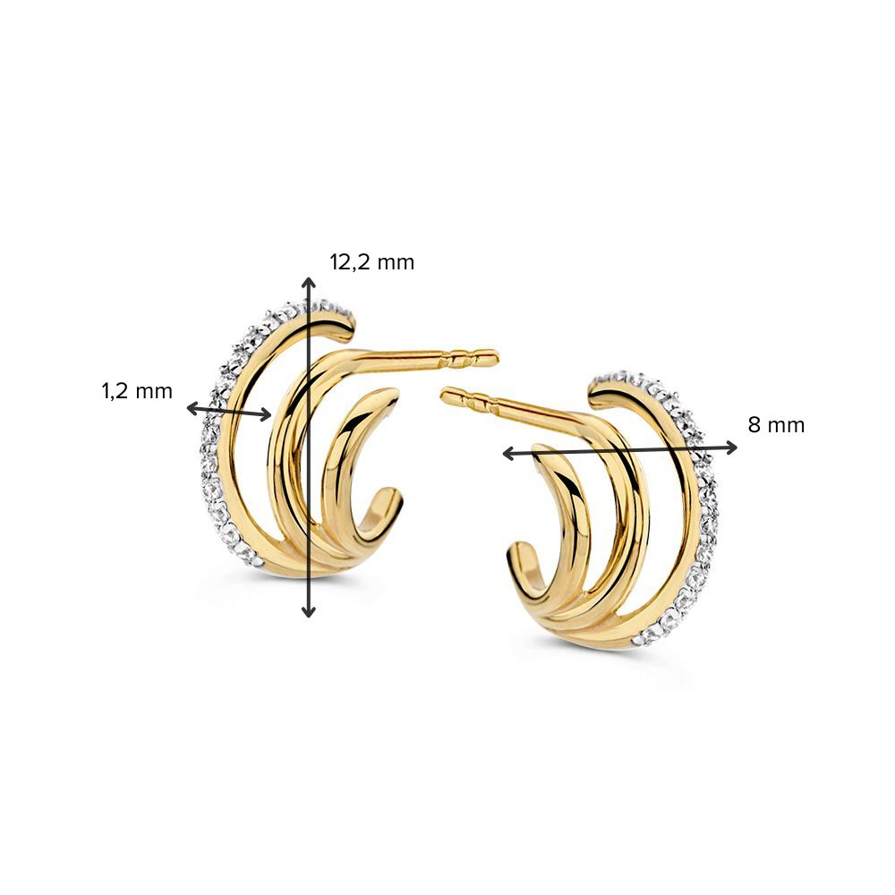 Pendientes de oro amarillo con circonitas - 14K, 8mm