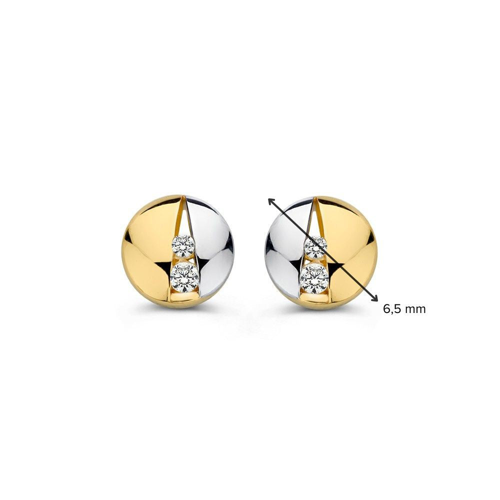 Pendientes bicolores de oro amarillo y oro blanco con circonitas – 14 quilates