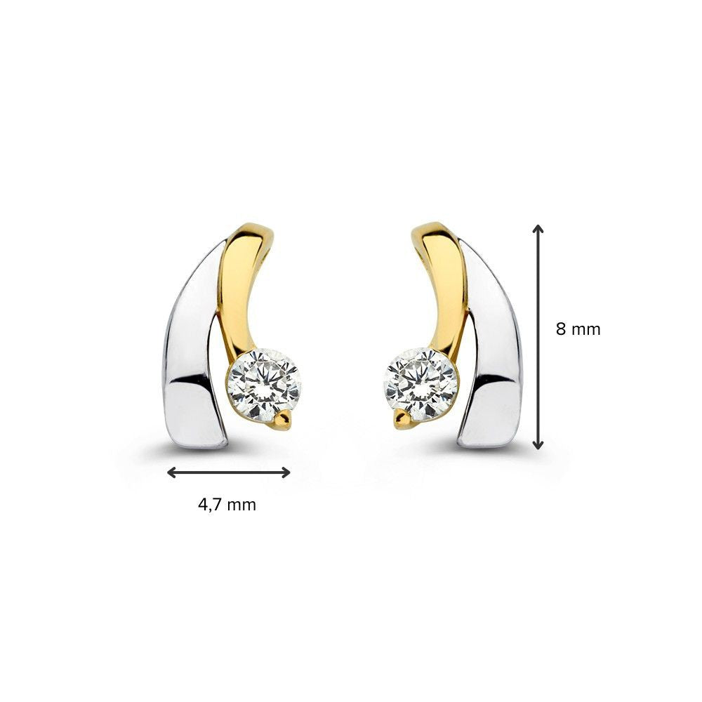 Pendientes bicolor de oro blanco y oro amarillo con circonitas – 14 quilates