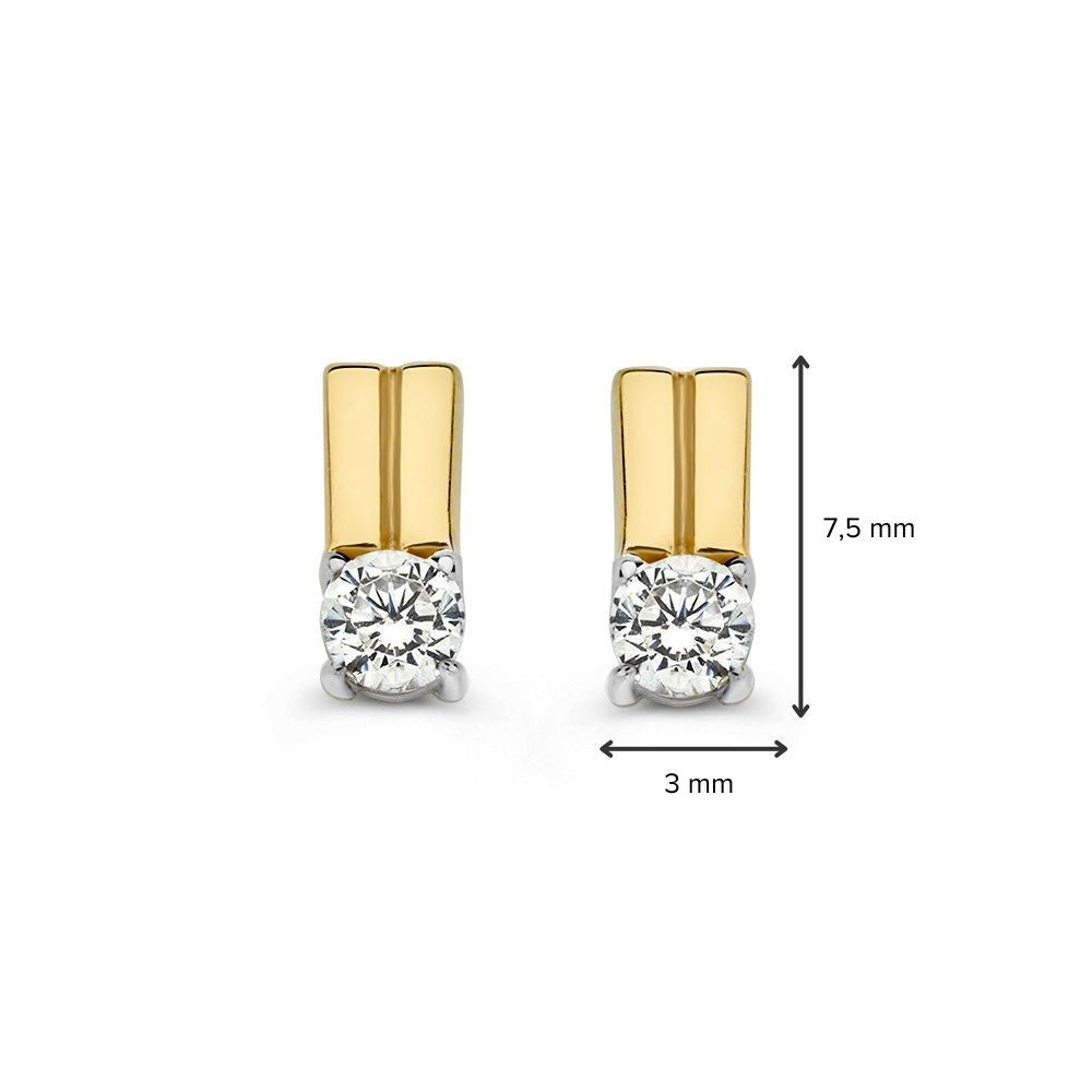 Pendientes bicolor de oro blanco y oro amarillo con circonitas – Diseño elegante, 14 quilates