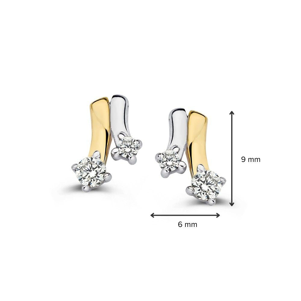 Pendientes bicolor de oro blanco y oro amarillo con circonitas - 14K, 8.5mm