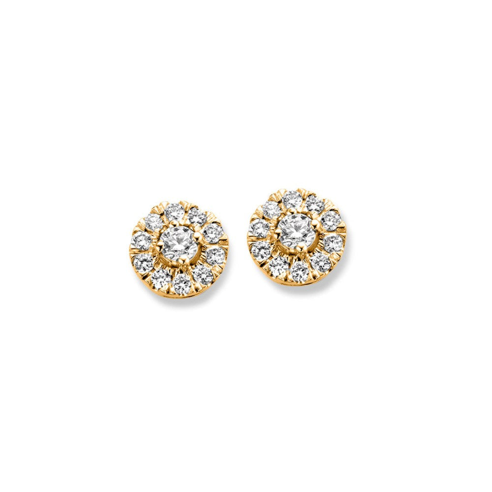 Pendientes de oro amarillo con diamantes, en forma de flor, con un total de 0,20 crt.