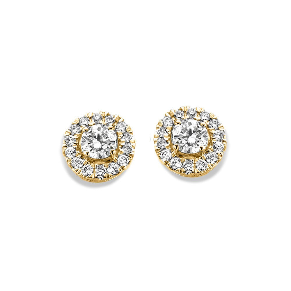 Pendientes de oro amarillo con circonitas, con un diseño redondo y brillante.