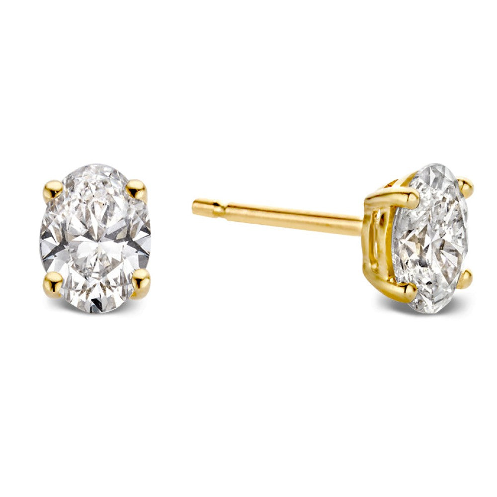 Pendientes de oro amarillo con dos piedras ovaladas de 1,00 ct.