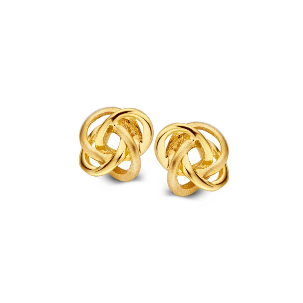 Pendientes de oro amarillo pulido y mate de 14K, con un diseño entrelazado de 8 mm.