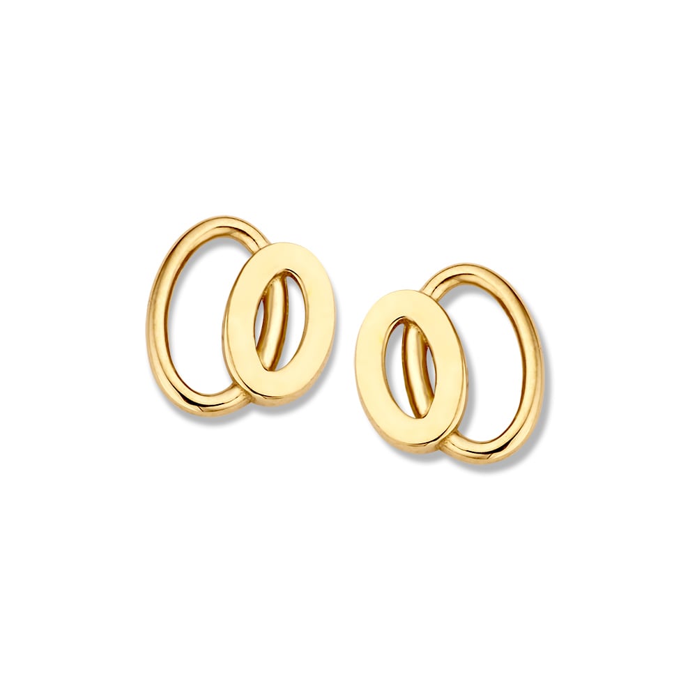 Pendientes de oro amarillo de 14K, con forma ovalada y diseño sencillo.