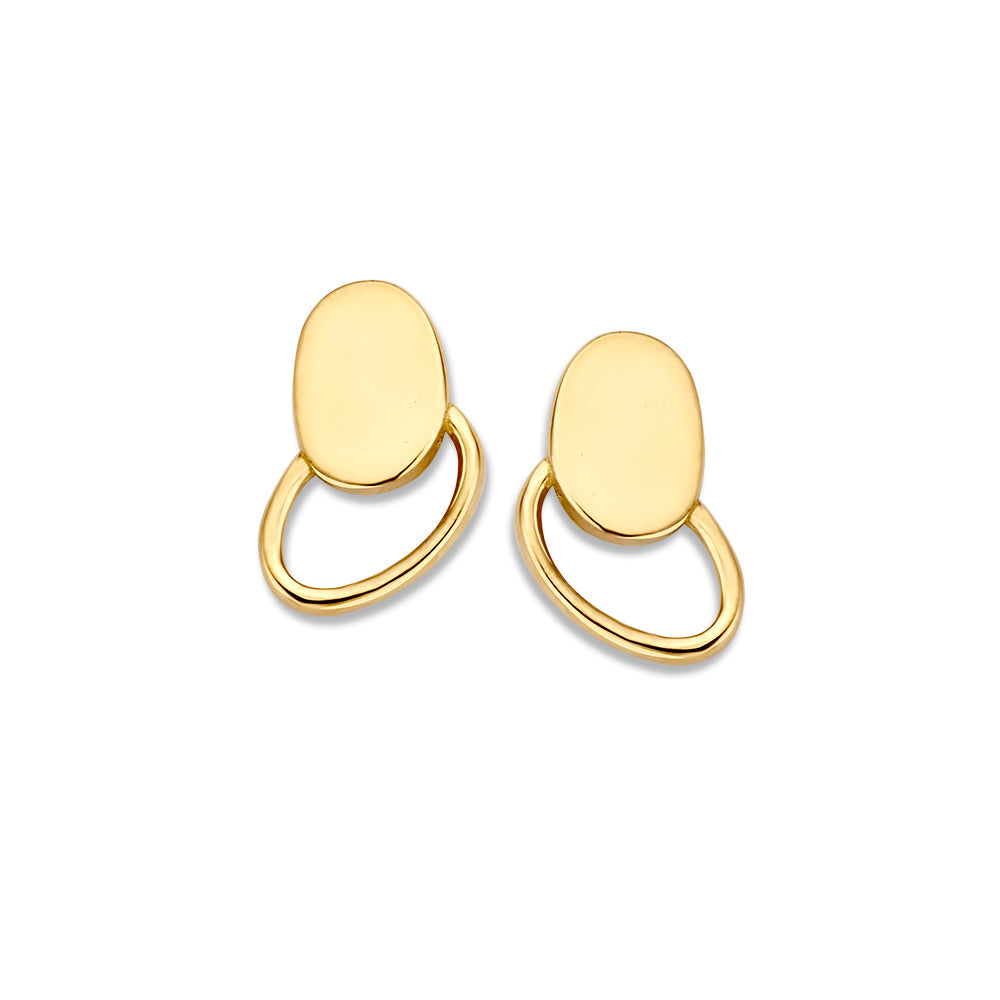 Pendientes de oro amarillo de 14K con forma ovalada y diseño minimalista de 10 mm.