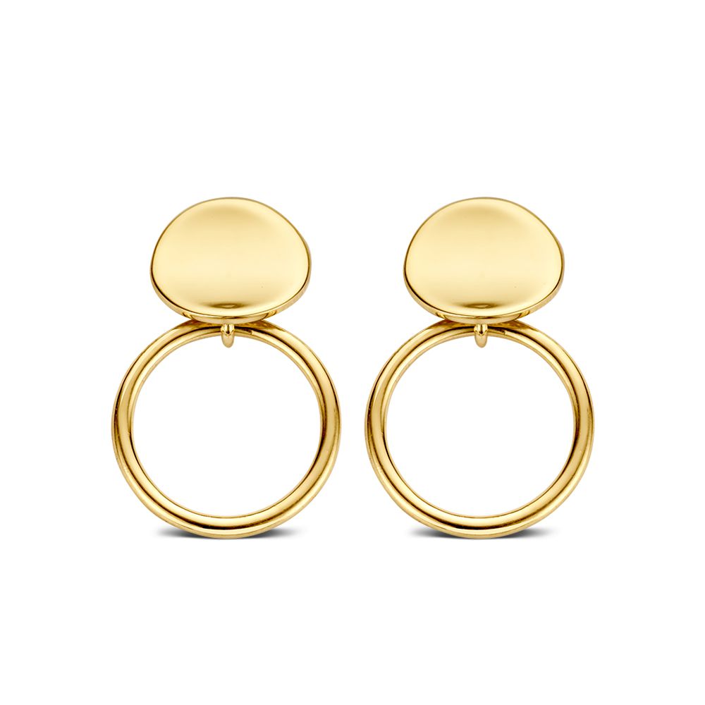 Pendientes de aro de oro amarillo de 14K, con diseño simple y refinado, de 18mm x 12mm.