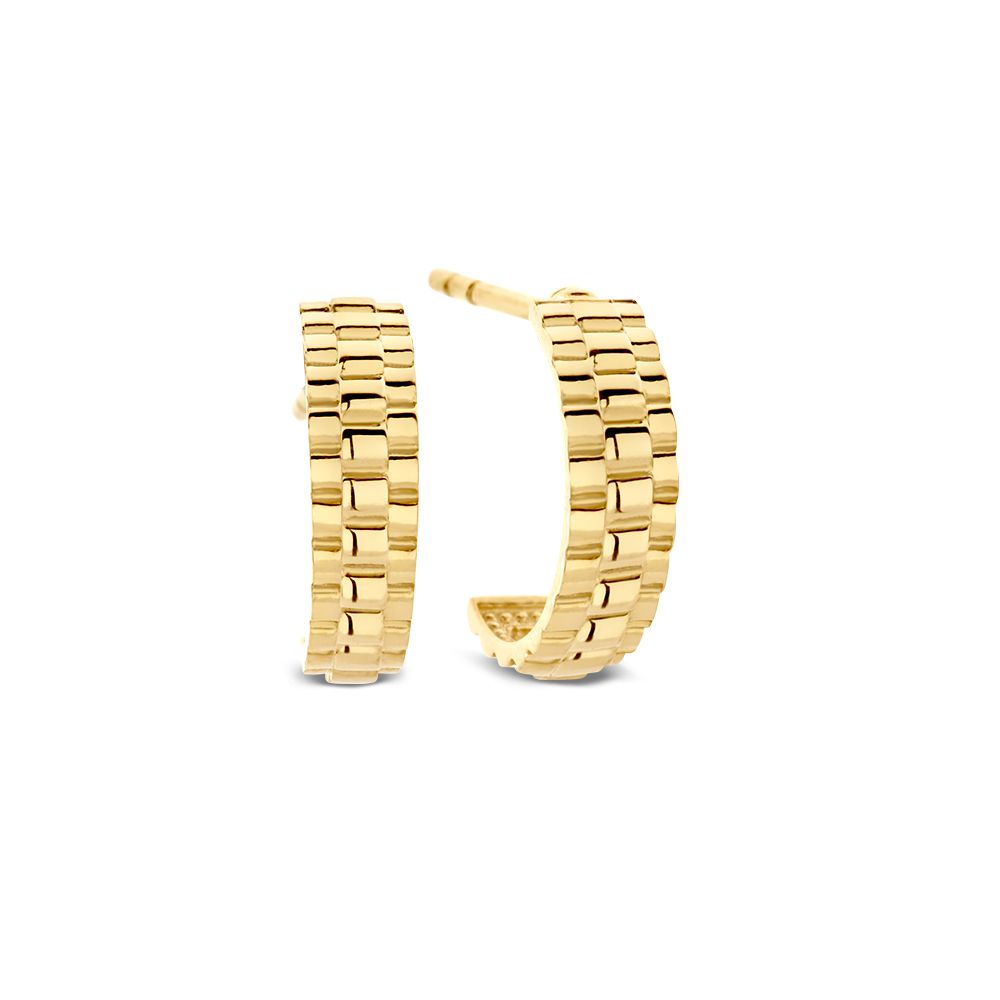 Pendientes de oro amarillo con 'eslabón Rolex' – Pendientes elegantes y refinados - Van der Kooij