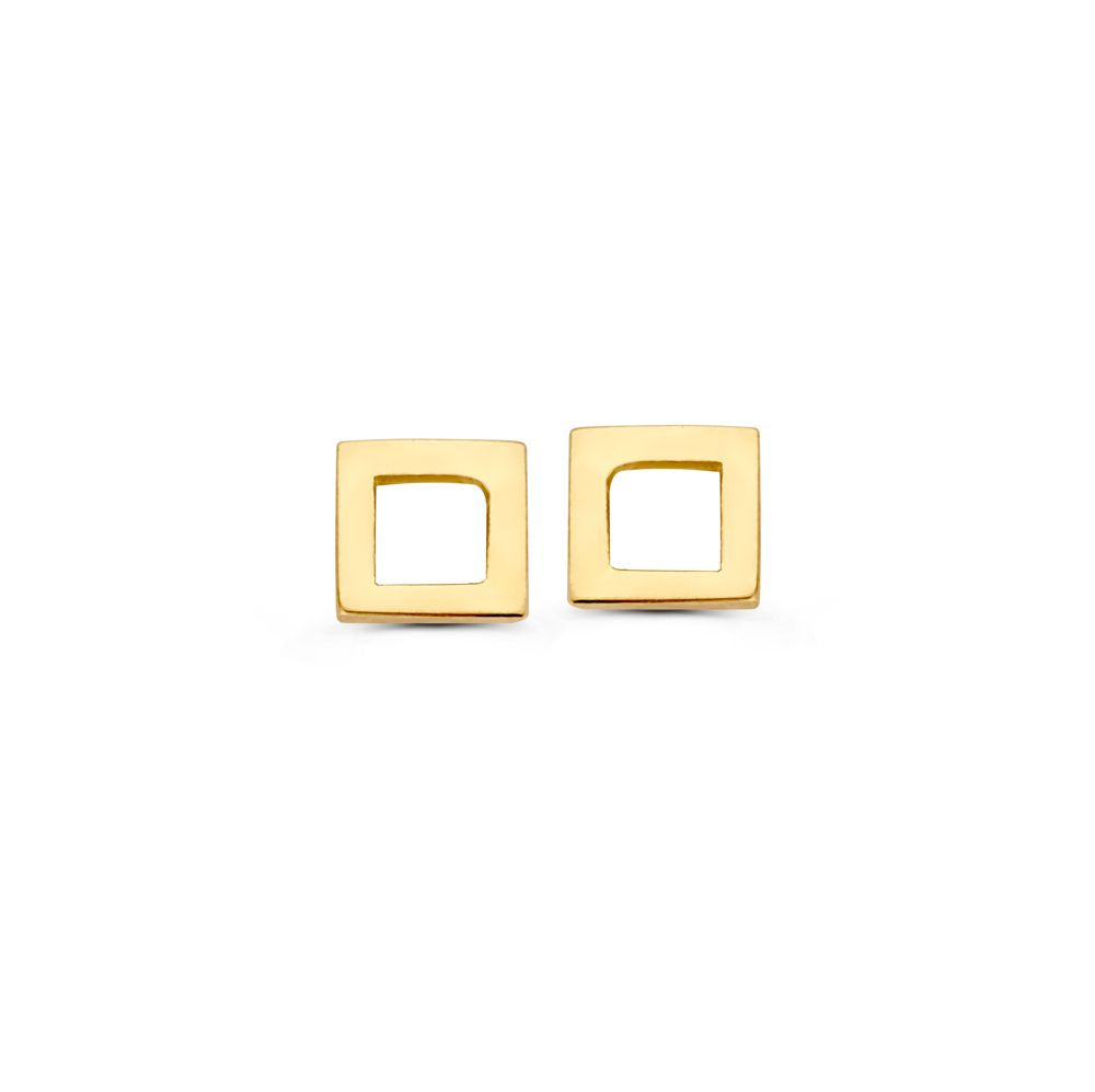 Pendientes cuadrados de oro amarillo con un diseño elegante y atemporal.