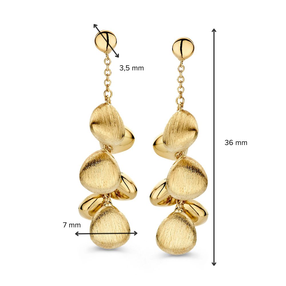 Pendientes de oro llamativos con borlas de elementos en oro amarillo de 14 quilates