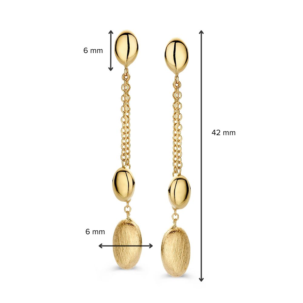 Pendientes de oro amarillo juguetones con dos elementos colgantes de oro – 14 quilates