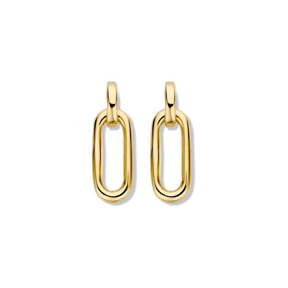 Pendientes de oro amarillo con forma de eslabón de clip de papel.