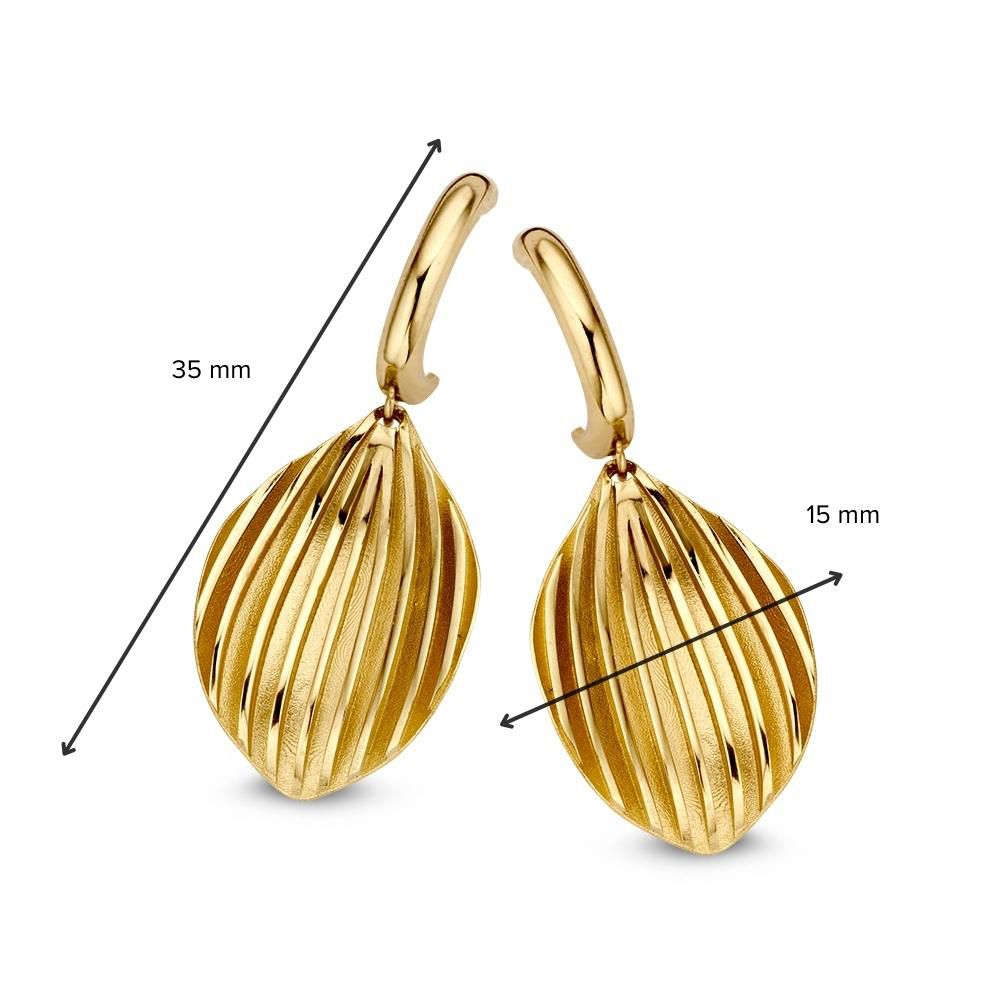 Pendientes de oro amarillo con colgantes de hoja en oro – 14 quilates de oro amarillo, pendientes elegantes de mujer