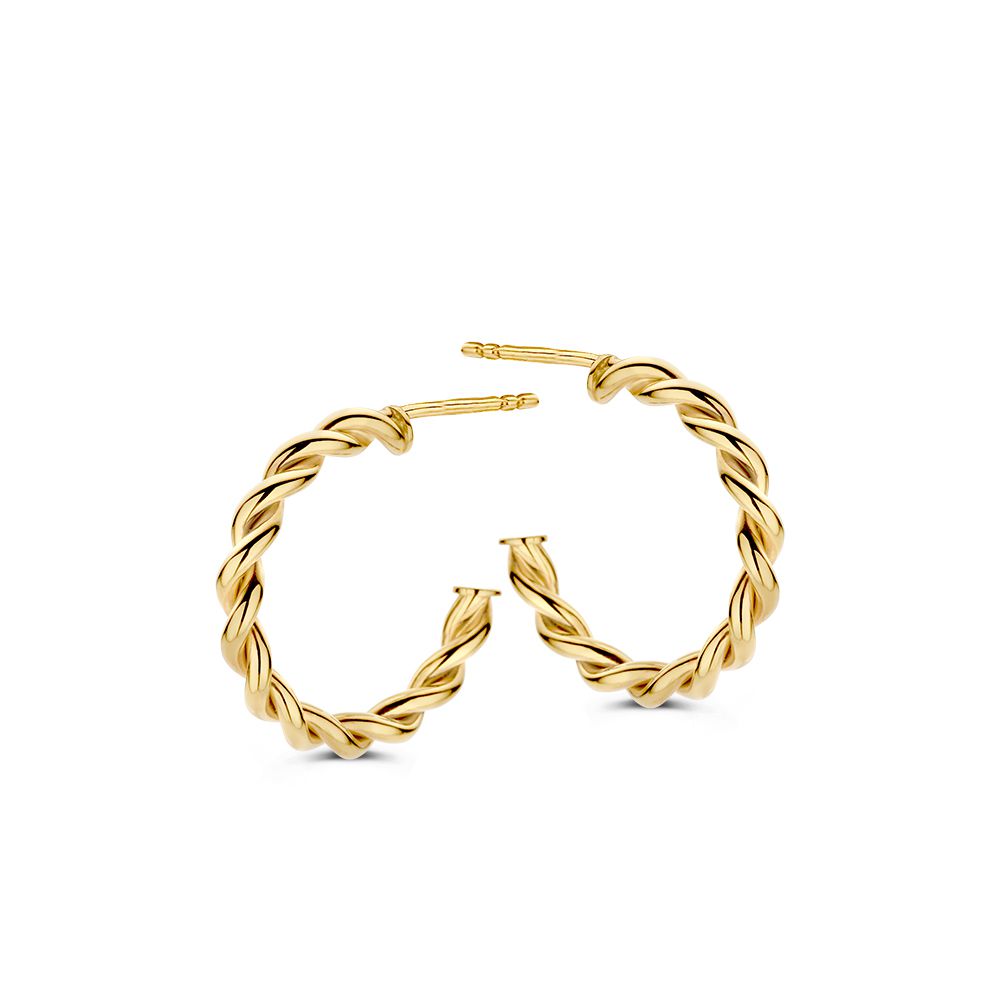 Aros de oro amarillo con banda trenzada en oro de 14 quilates.
