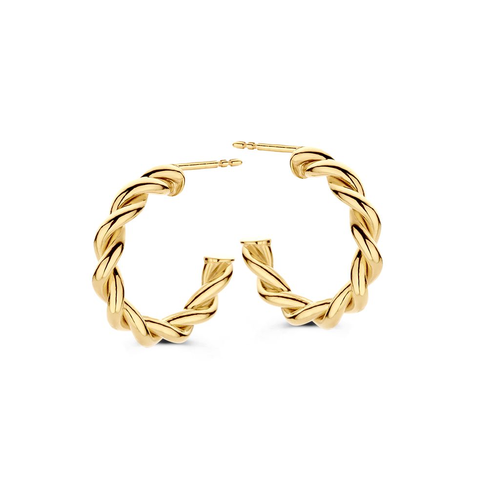 Aros de oro amarillo de 14 quilates con diseño de banda trenzada.