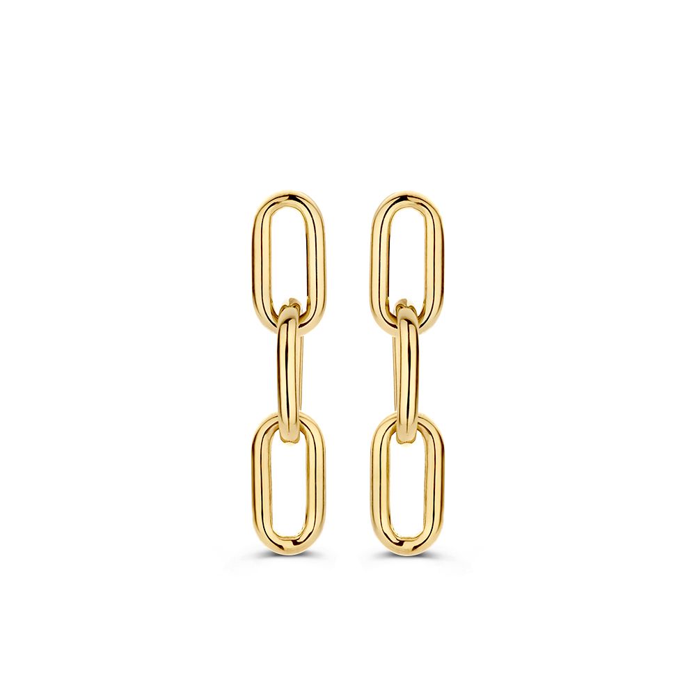 Pendientes de oro amarillo con eslabones en forma de clip de papel en oro de 14 quilates.