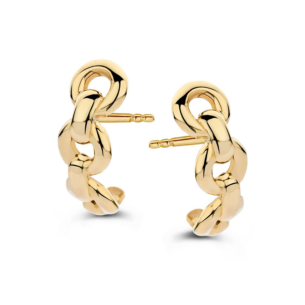 Pendientes de aro en oro amarillo de 14 quilates con patrón de eslabones.