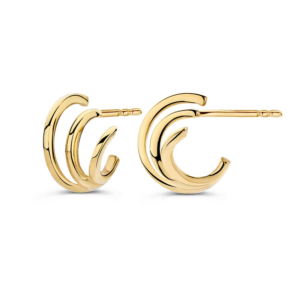 Pendientes de oro amarillo de 14K – Tres anillos en un diseño